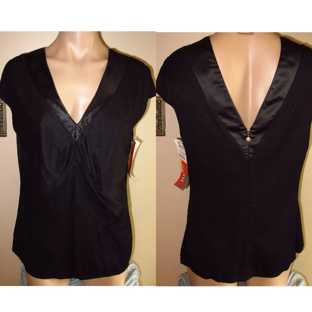 Just Cavalli Black Sateen Top Cap Sleeve Bias Cut